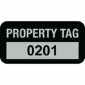 Lustre-Cal Property ID Label PROPERTY TAG5 Alum Black 1.50in x 0.75in  Serialized 0201-0300, 100PK 253769Ma1K0201